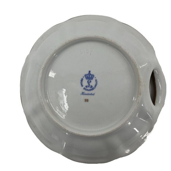 Oscar Schlegelmilch Gold Cobalt Handled Vintage Floral Porcelain Dish Plate - Picture 4 of 11